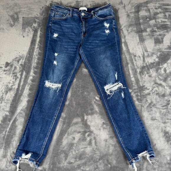 Vervet Jeans Womens 14 Blue Distressed Skinny High Rise Raw Hem Stretch Denim - Picture 1 of 13